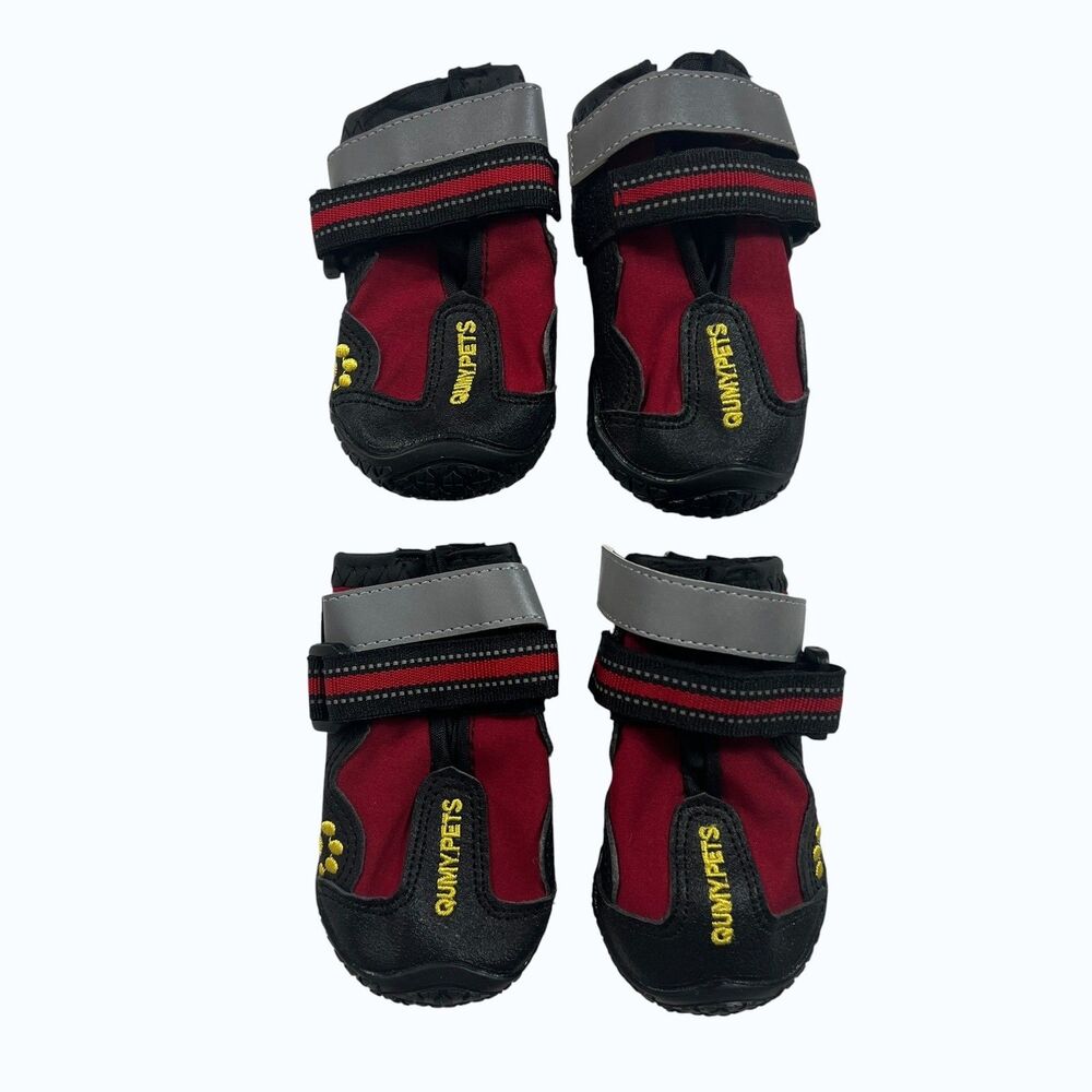 QUMY Waterproof Dog Boots Red Black Reflective Size 2 Set of 4 Paw Protection